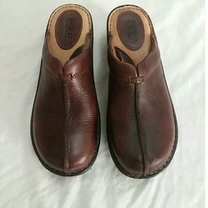 Women's Brown Leather Born Slip On Clog Shoes